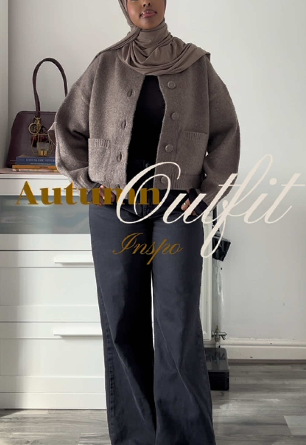 TikTok post by @ahlan.xo for Merrachi. Caption reads: Ep 2 | Autumn Inspo 🍂🫶🏾 Hijab @MERRACHI Jeans....