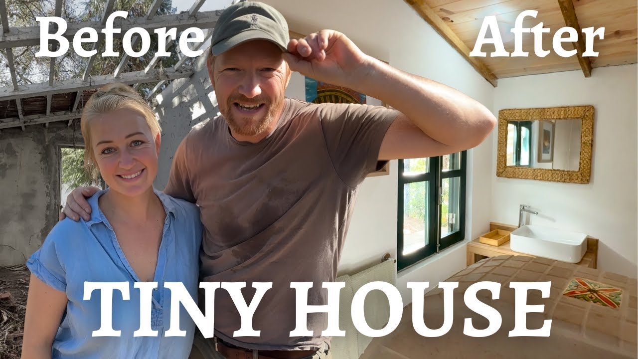 YouTube post by @TheNewbys for Holzkern. Caption reads: FINALLY Finished! DIY Tiny House Bathroom REVEAL.