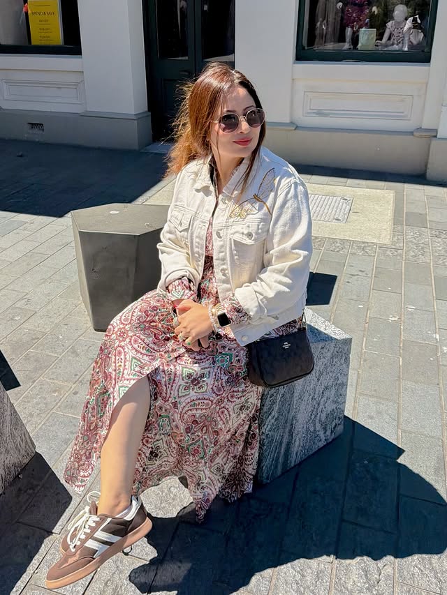 Instagram post by @suvidhiahuja for Oscar Wylee Eyewear. Caption reads: I don’t need much… just a flowy dress, comfy kicks....