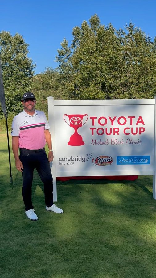 Instagram post by @blockiegolf for Good Good Golf. Caption reads: Can’t thank the sponsors @corebridgefinancial....