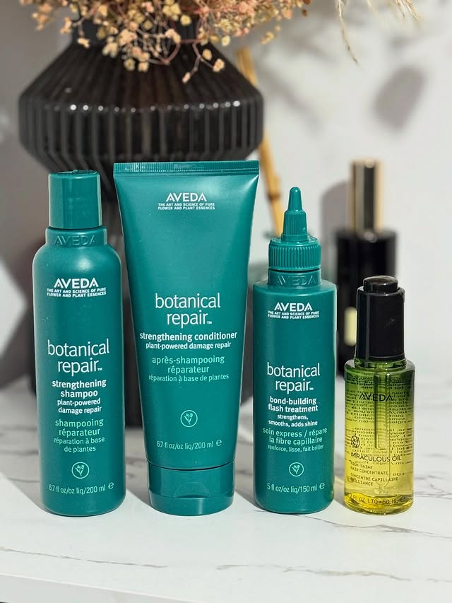 Instagram post by @ugc.with.taiba for Aveda. Caption reads: [...] Shine. And zero breakage vibes. 🌿✨....