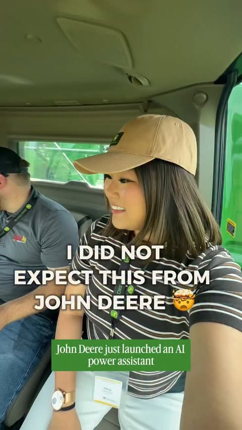 Instagram post by @jennybdoll for John Deere. Caption reads: I did NOT expect this much tech from John Deere 🤯....