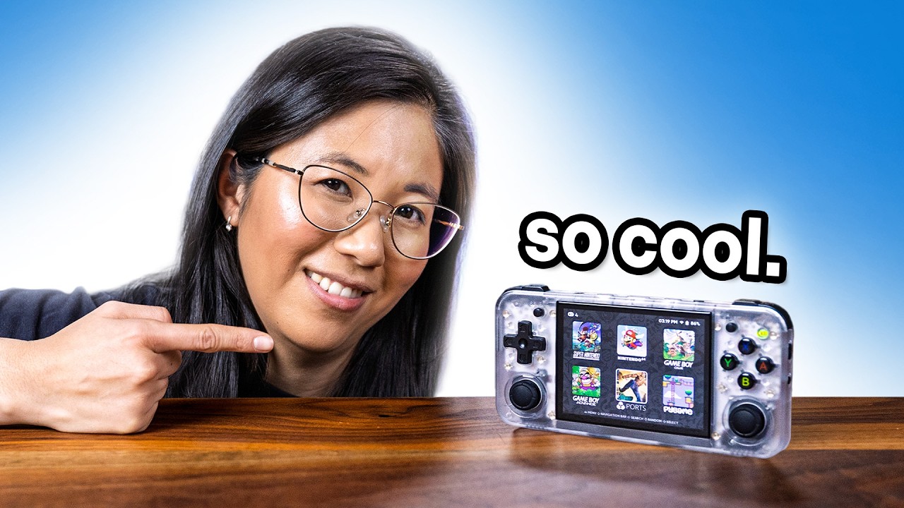 YouTube post by @SwitchandClickOfficial for Lasfit. Caption reads: I’m Obsessed with this $45 Retro Handheld.