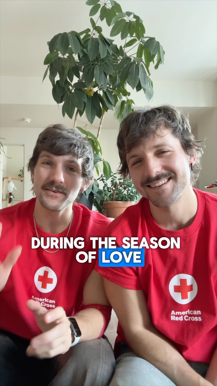 Instagram post by @twinsauce for American Red Cross. Caption reads: This season, Share the Love and Give Blood with....