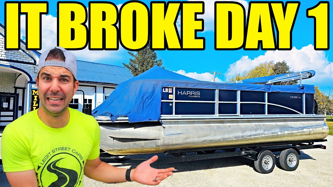 YouTube post by @LegitStreetCars for AMSOIL INC. Caption reads: I Bought A BROKEN BOAT & Took It On A 5-MONTH Lake....