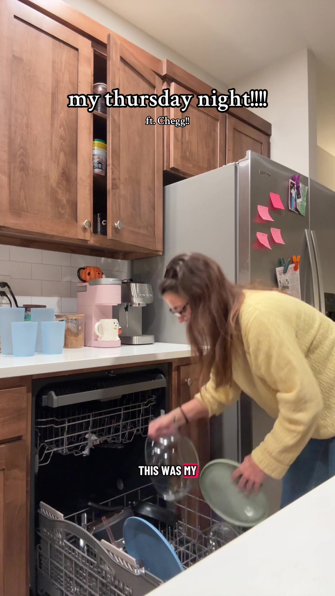 TikTok post by @sarahmdress for Chegg. Caption reads: My thursday night routine!!! ft. @Chegg....