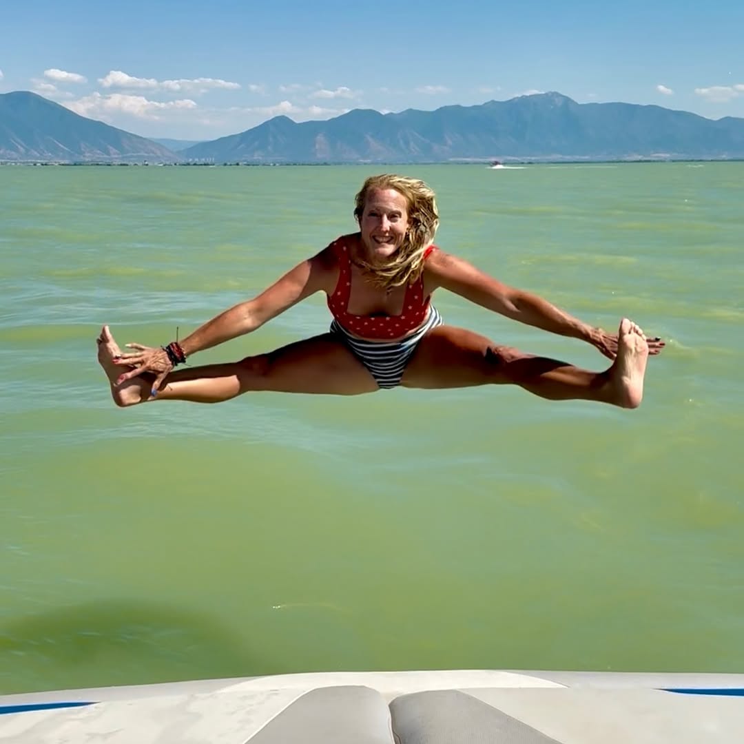 Instagram post by @dancingjaime for Albion Fit. Caption reads: Literally jumping right into YᔕYᗪ DAY!!....