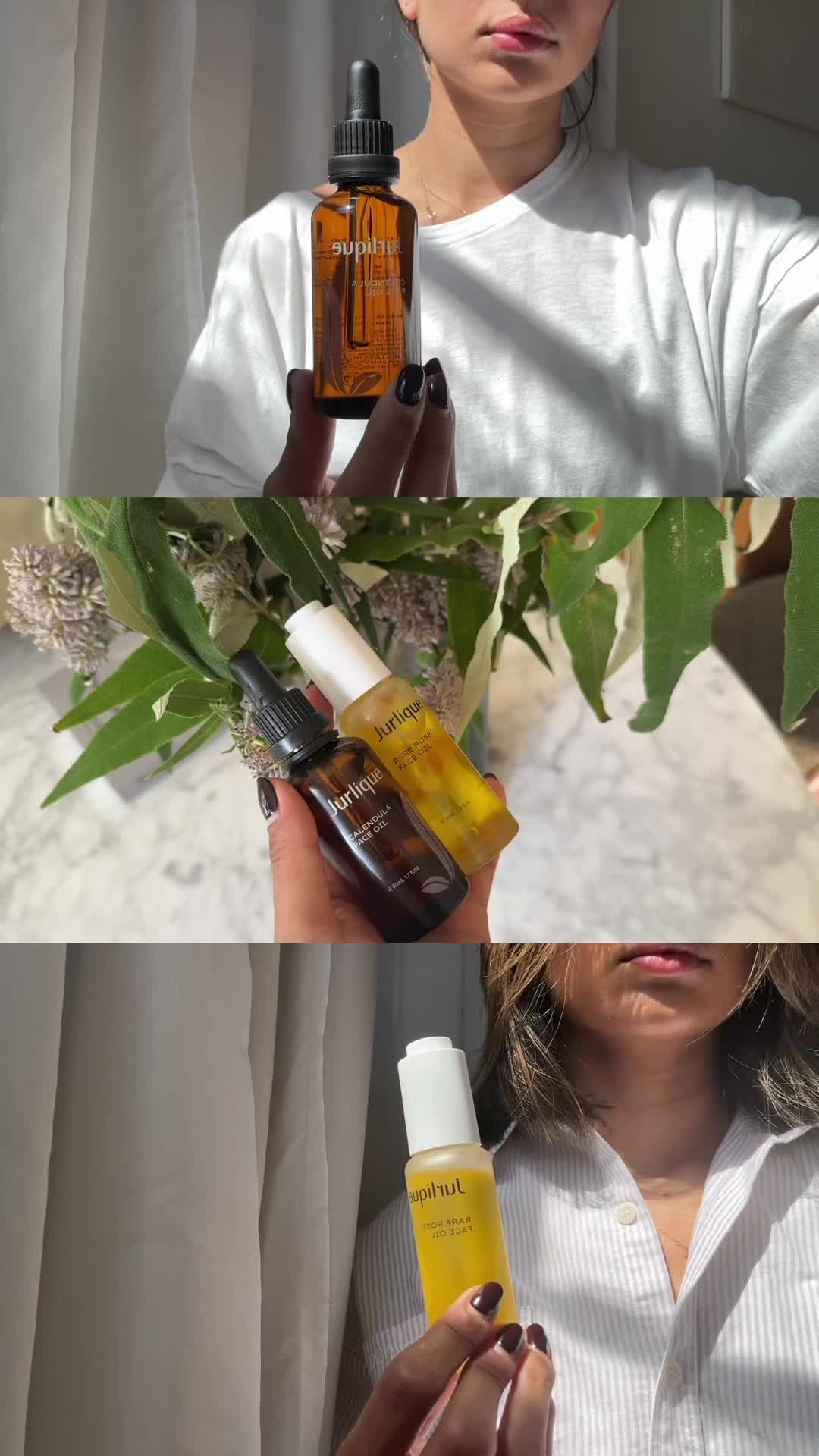 TikTok post by @ellesechloe for Jurlique. Caption reads: morning routine - a gorgeous natural oil for every....