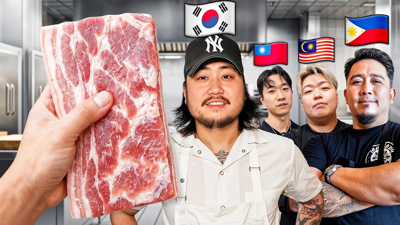 YouTube post by @DannyGrubs for Grammarly. Caption reads: I Asked 4 Asian Chefs How they Cook Pork Belly!.