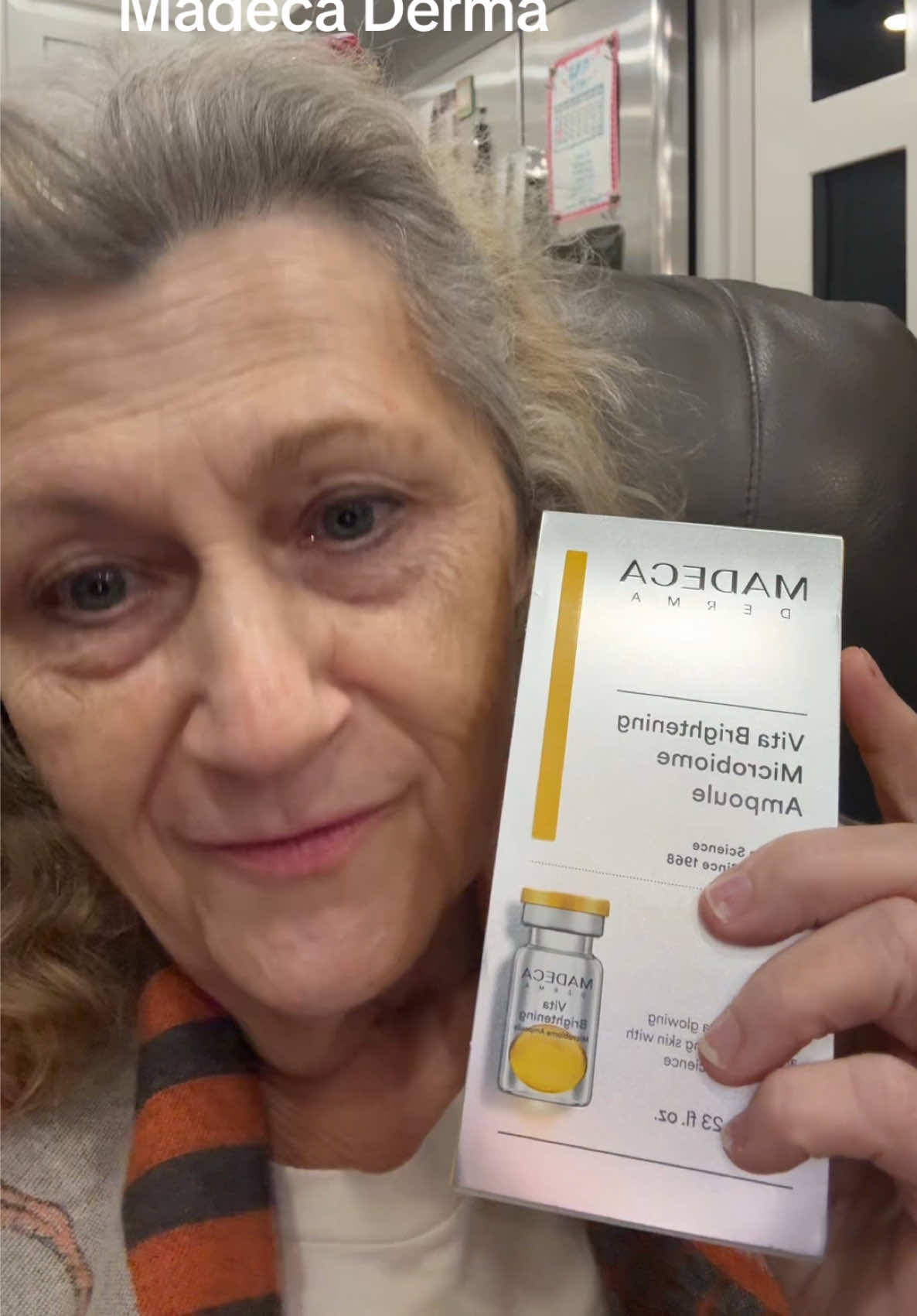 TikTok post by @gwensellars56 for Madeca Derma. Caption reads: [...] #calmskin #aging #brightening @Madeca Derma....