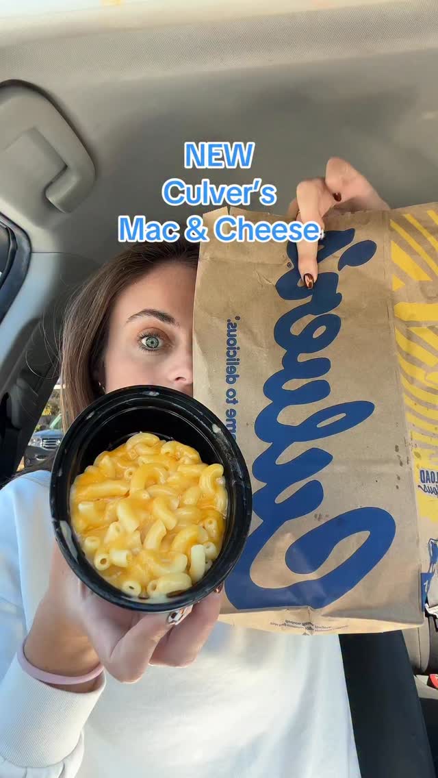 Instagram post by @sarahmargareteats for Culver’s. Caption reads: NEW Culver’s Mac & Cheese 🧀 💙 Have you tried....