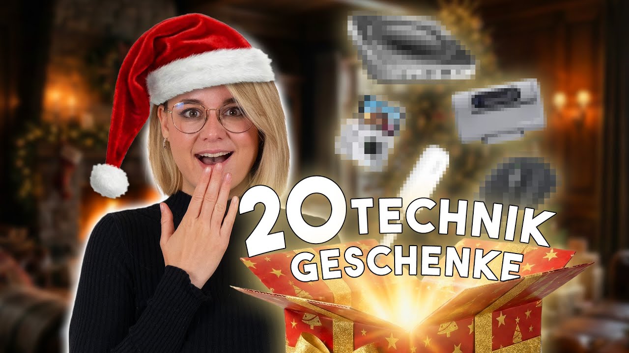 YouTube post by @TechlikeVera for Logitech. Caption reads: 20 tech gifts for EVERY budget! 🎄🎁.