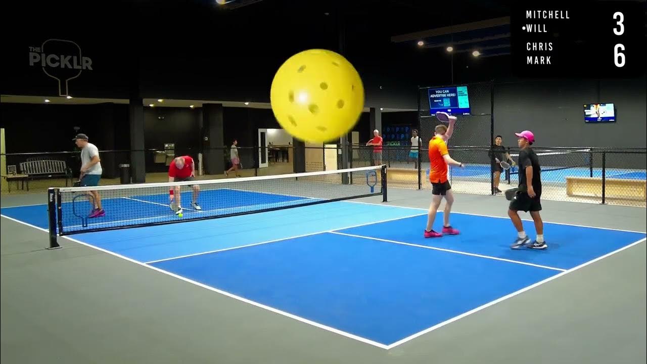 YouTube post by @ThePickleballPirates for Crbn Pickleball. Caption reads: Senior vs Young Bangers Advanced Pickleball.