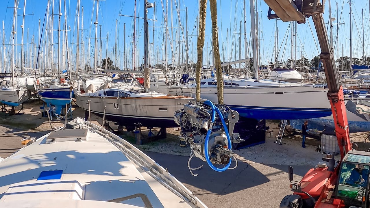 YouTube post by @SailingSeabird for Magic Mind. Caption reads: Our €1 Abandoned Sailboat Gets a New Engine!.