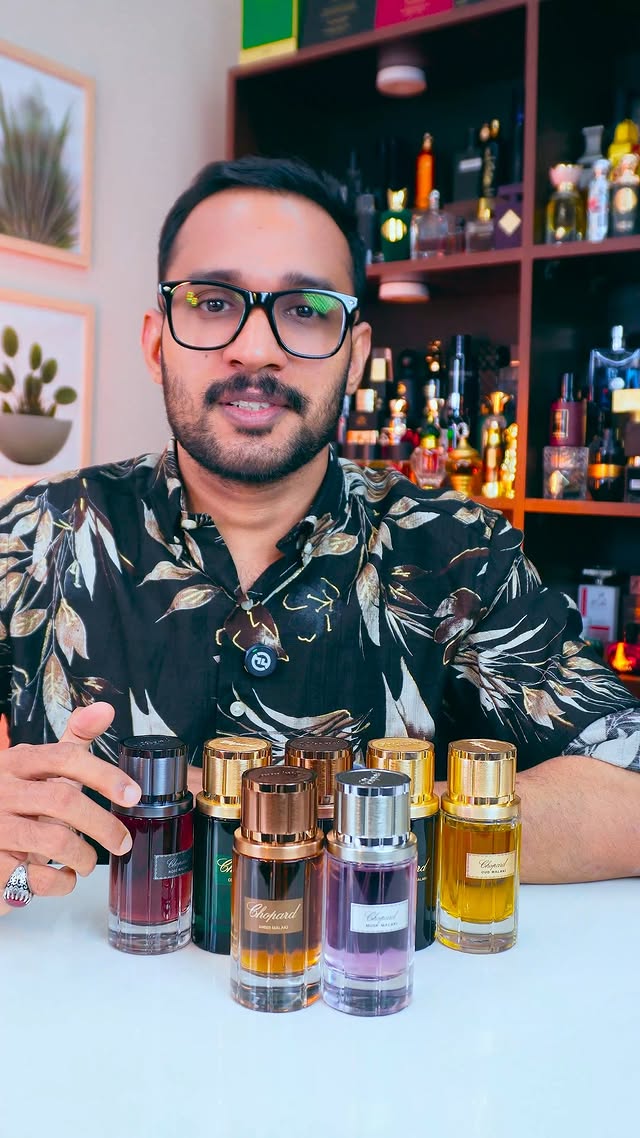 Instagram post by @shahidi_scent_reviews for Chopard. Caption reads: MY ALL CHOPARD FAMILY 😍😍😍.