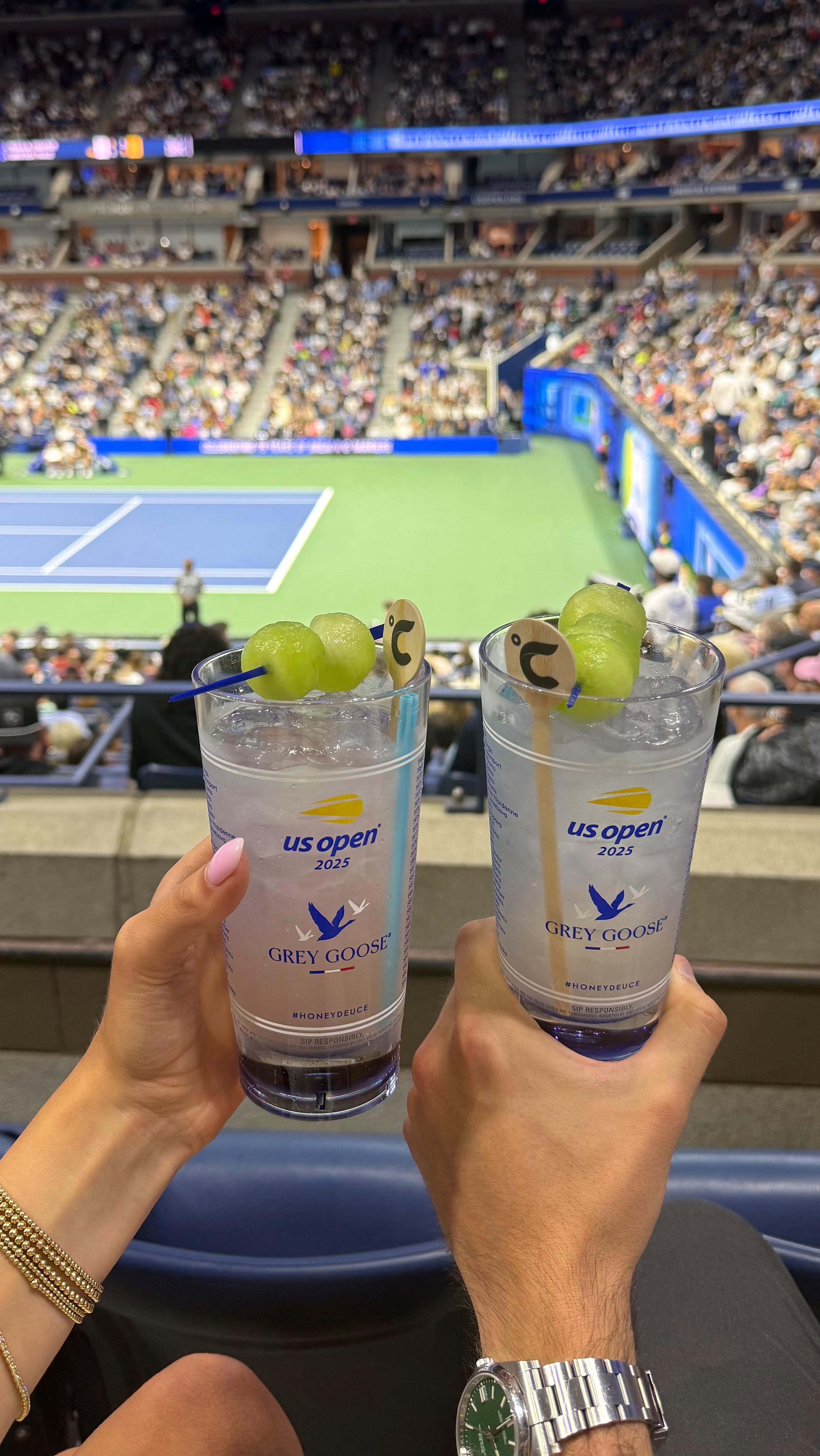 Instagram post by @kitkeenan for Grey Goose. Caption reads: In honor of the end of us open season 🎾👟 let’s....