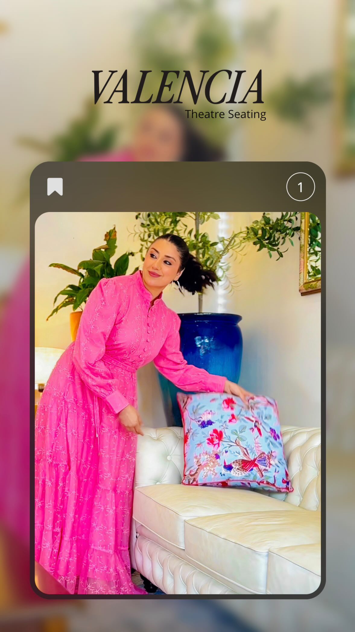 Instagram post by @maryamnasim1 for Valencia Theater Seating. Caption reads: Two months in, and this piece still feels like a....