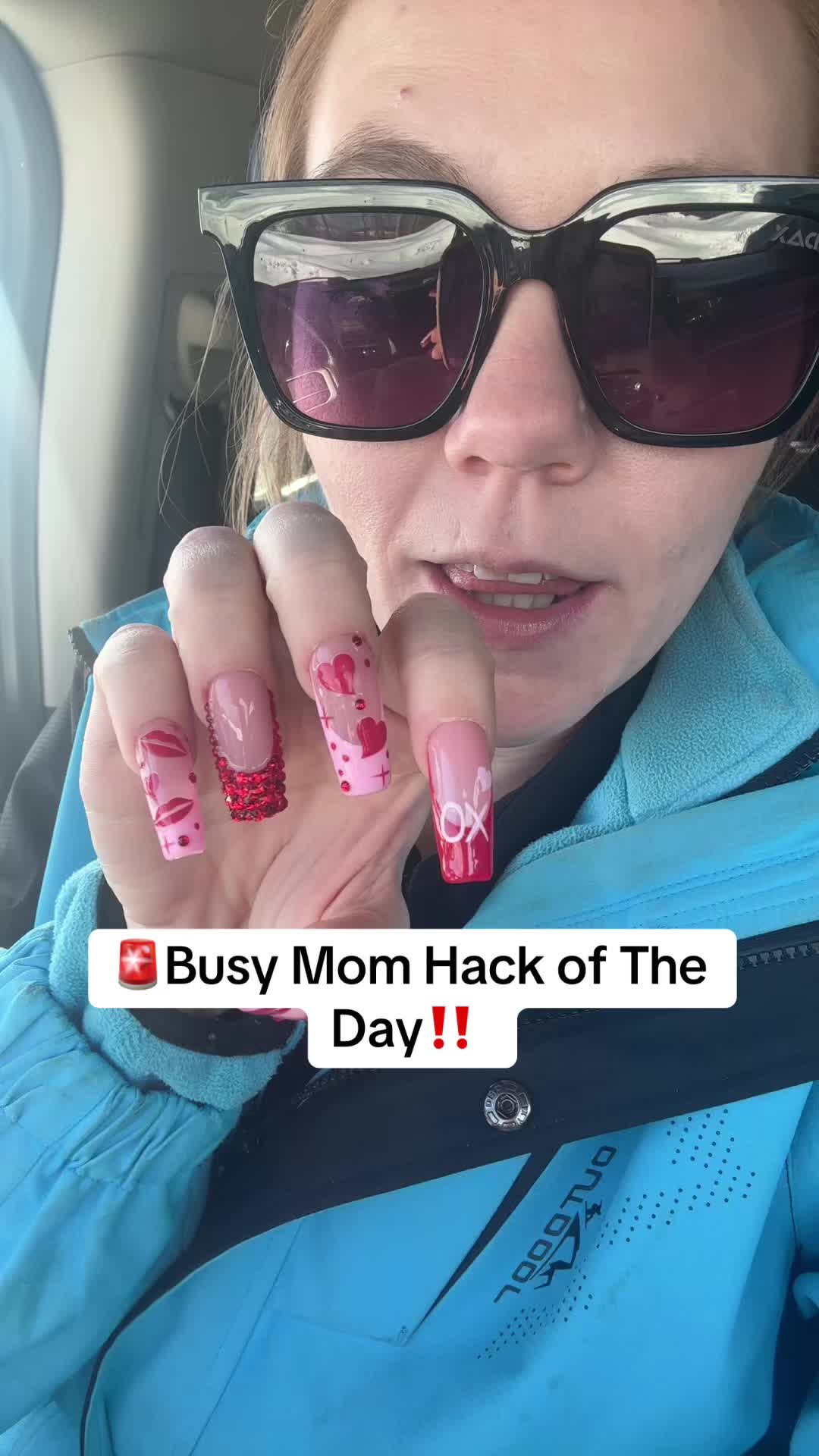TikTok post by @rasmag18 for LOVFUL. Caption reads: [...] baby. #busymom #momhacks #pressonnails....