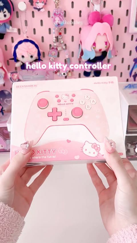 Instagram post by @mikababeyy for GeekShare. Caption reads: @geekshareplus sent me the cutest controller 🥹💕....