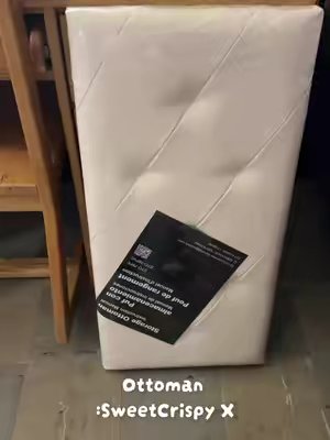 TikTok post by @unknownyasmine for Sweetcrispy. Caption reads: #ottoman #sweetcrispyfurniture #bts #sale....