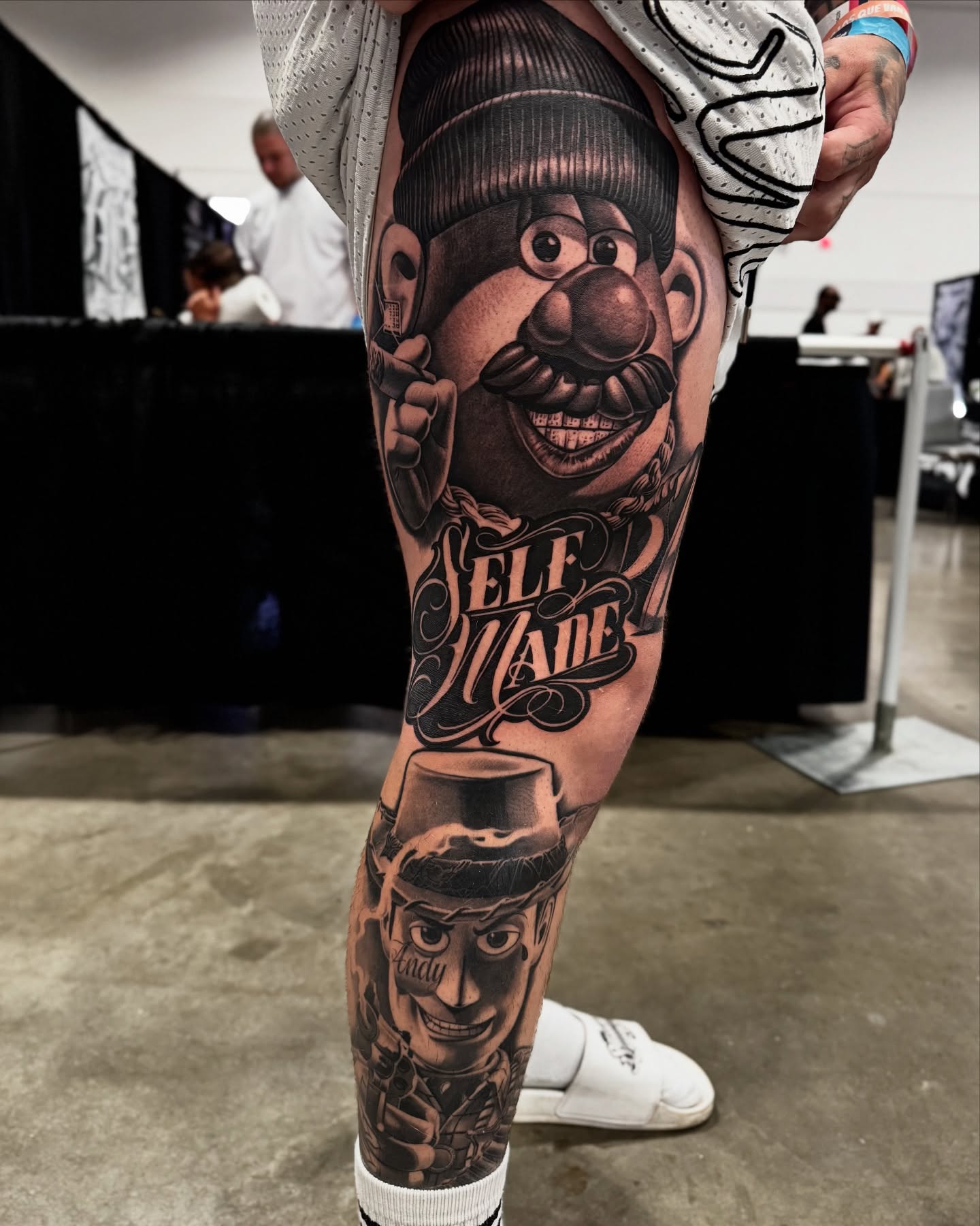 Instagram post by @focustattoos for Sullen Clothing. Caption reads: Mr Potato Thug! Addition to this fun 90’s....