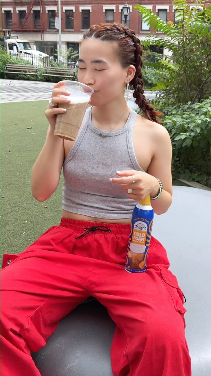 Instagram post by @tingsquaretings for International Delight. Caption reads: #ad it’s a routine thing who’s with me?!....