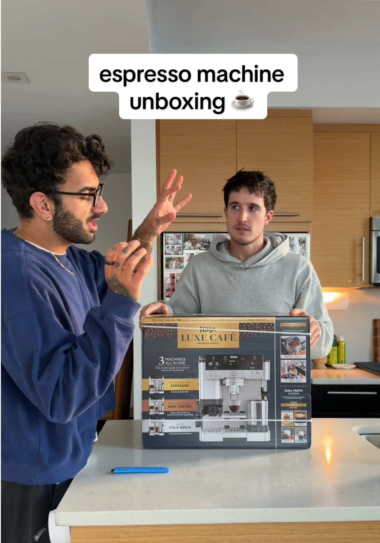 TikTok post by @mattandomar for Ninja Kitchen. Caption reads: pls welcome our new baby 🥺☕️ @Ninja Kitchen ....