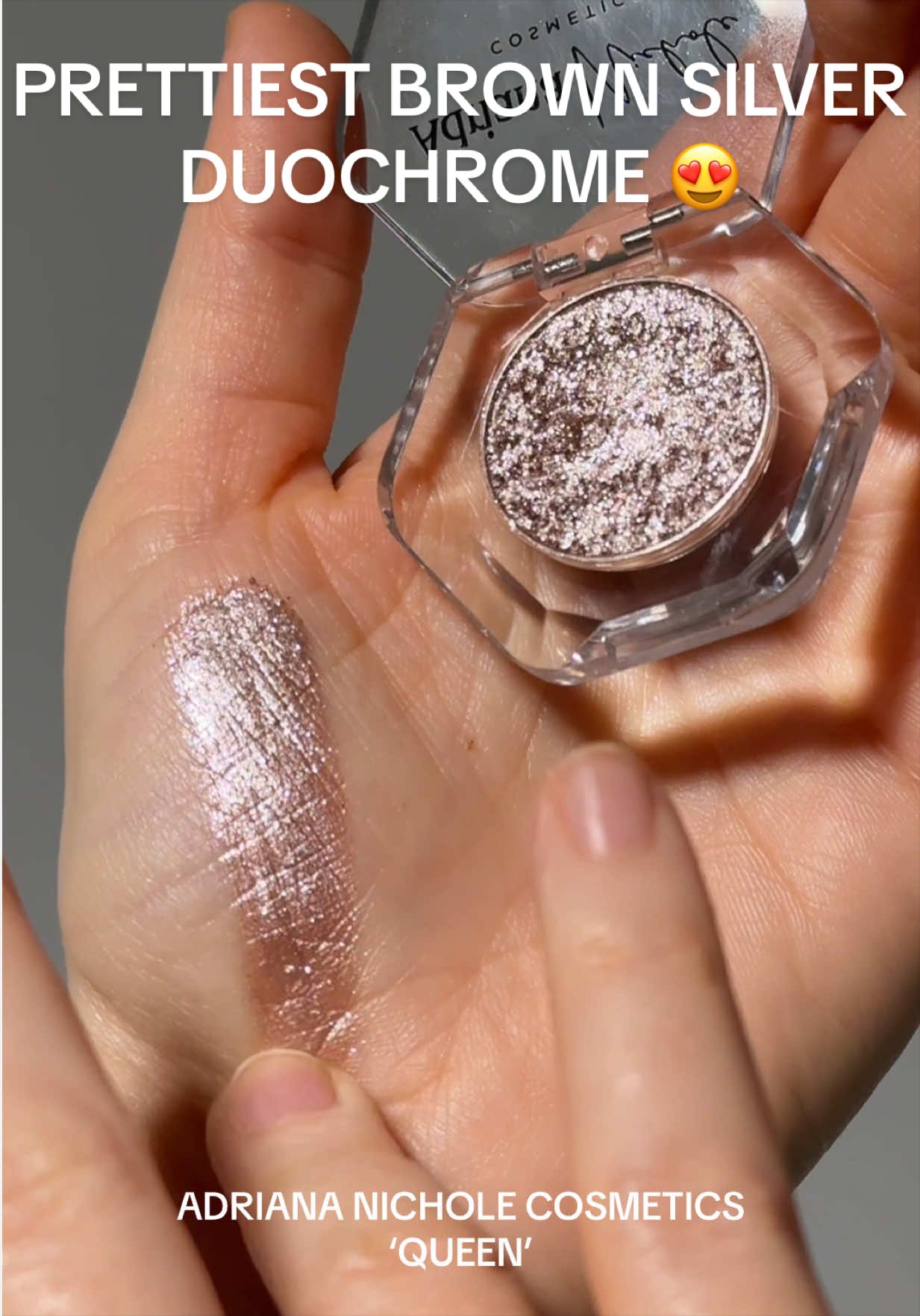 TikTok post by @dara.paquette for Adriana Nichole Cosmetics. Caption reads: [...] duochrome eyeshadow 😍 @Adriana Nichole....