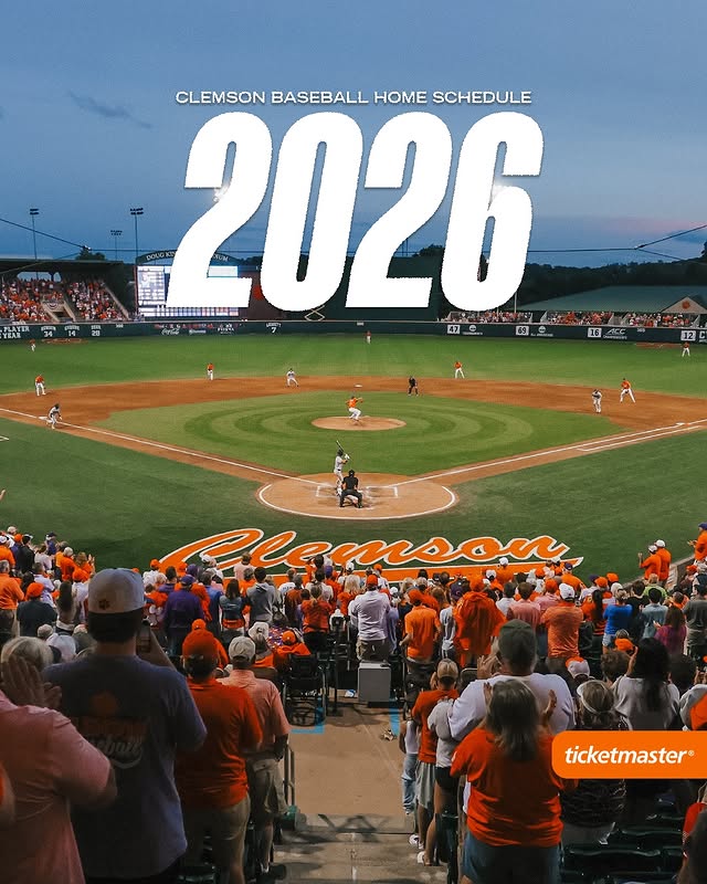 Instagram post by @clemsonbaseball for Ticketmaster. Caption reads: [...] one month at DKS!! 🐅⚾️ #GoTigers ||....