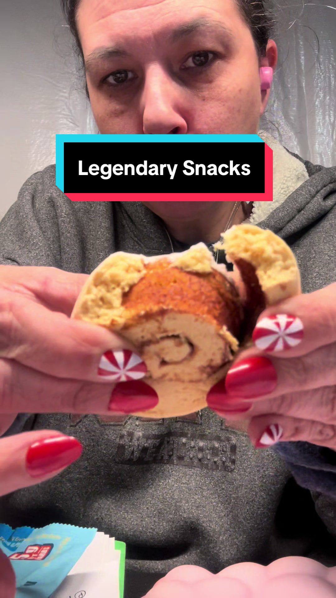 TikTok post by @tobinmomof3 for Legendary Foods. Caption reads: @Legendary Foods #proteinsnacks #cinnamonroll....