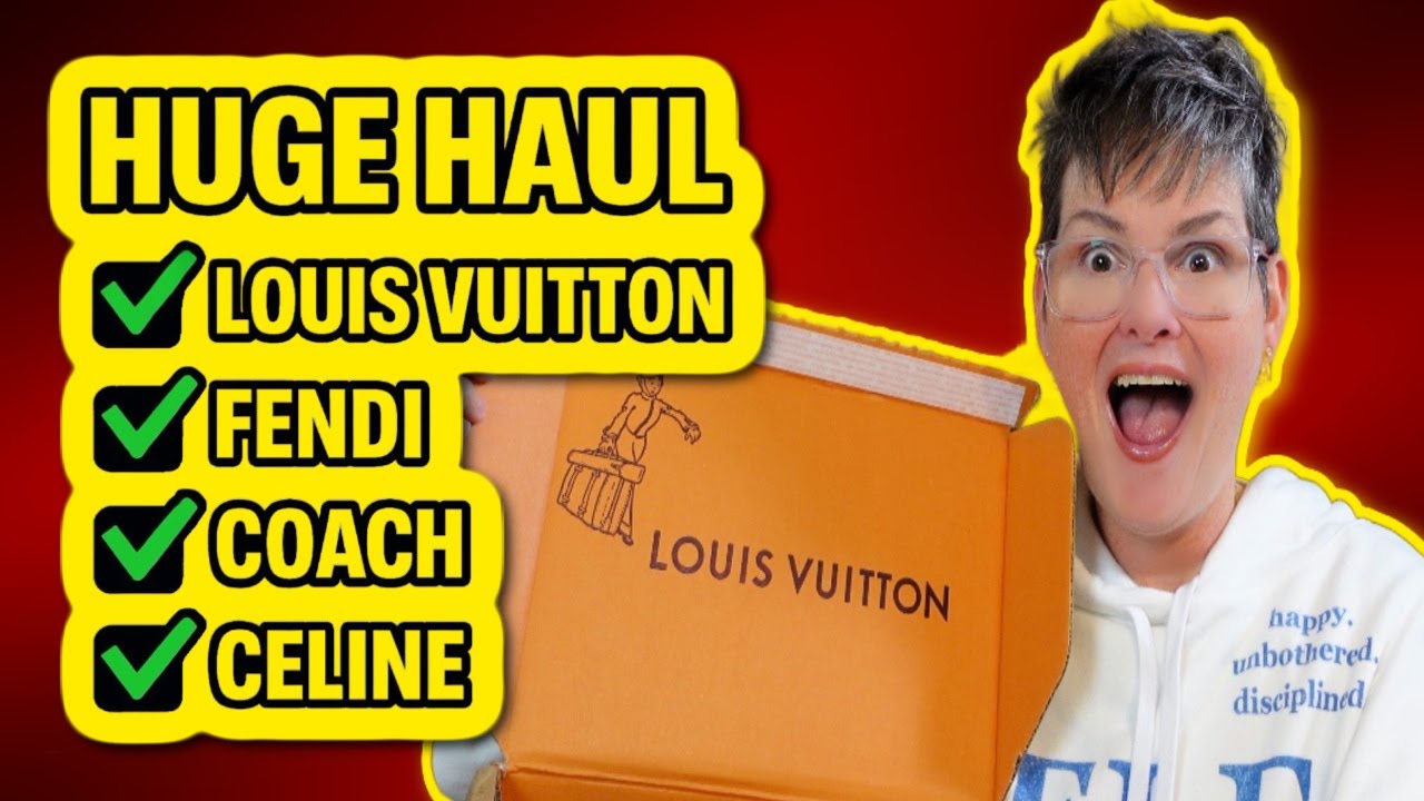 YouTube post by @WinnieBeeLV for biglots. Caption reads: Unboxing Louis Vuitton, Fendi, Celine and Coach!!.