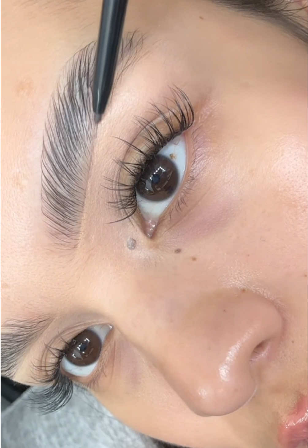 TikTok post by @delacruzmariely for HECI Beauty Makeup. Caption reads: [...] #noflakebrowgel #browlamination ||@HECI....