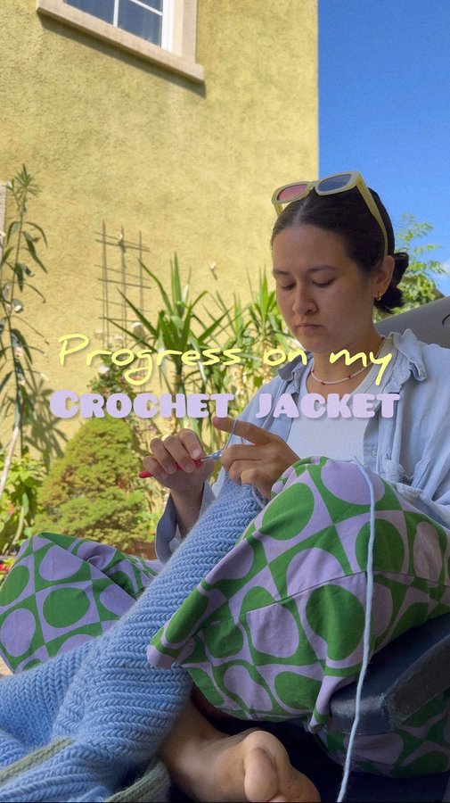 Instagram post by @mermaidsyarns for We Are Knitters. Caption reads: After just joining the back and front panels I was....