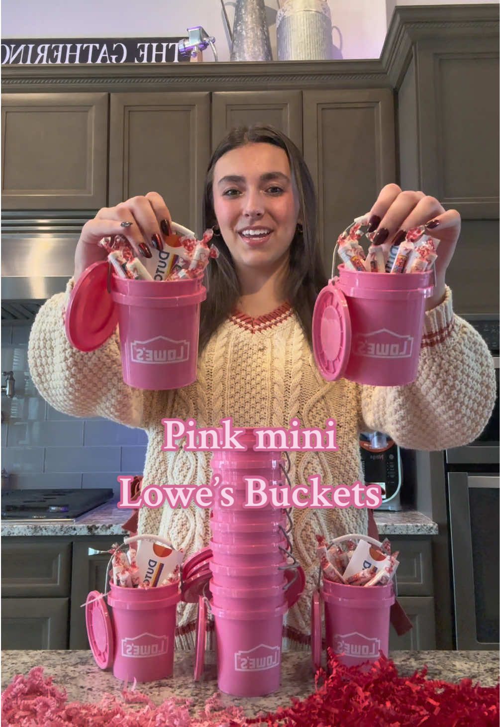 TikTok post by @kyliedionysius for Lowe's. Caption reads: Replying to @shy2geekedd Most of the buckets were....