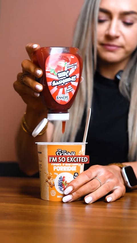 Instagram post by @kaylouisetaylor for The Skinny Food Co. Caption reads: Your new morning prep essential: our Low Calorie....