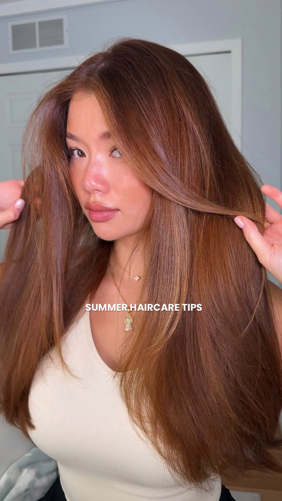 Instagram post by @alxandra for Eva NYC. Caption reads: my summer hair non-negotiables ☀️✨ using my....