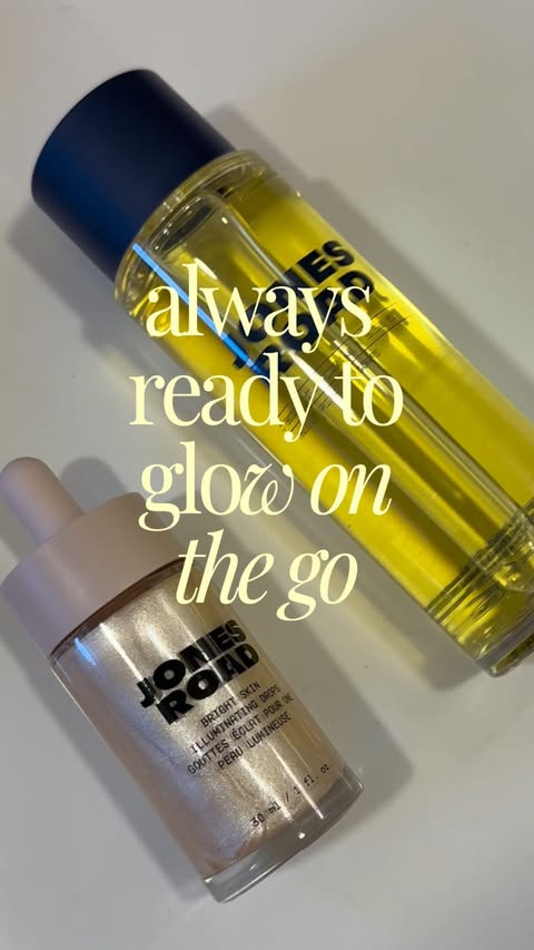 Instagram post by @adrianarohlfs for Jones Road Beauty. Caption reads: glowing on the go with @jonesroadbeauty....