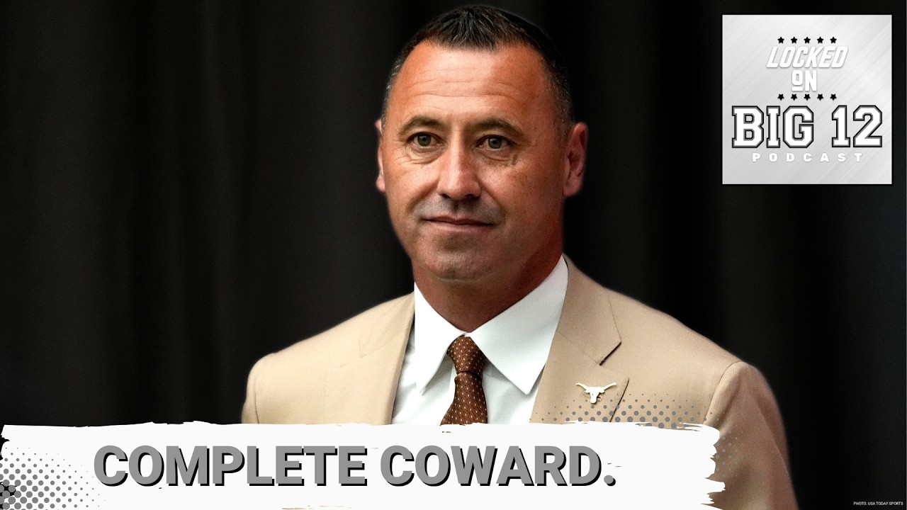 YouTube post by @LockedOnBig12 for FanDuel. Caption reads: You MUST HEAR Idiot Steve Sarkisian's Response to....