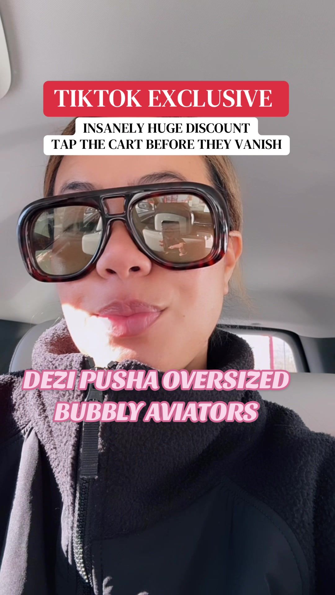 TikTok post by @luanaclairee for DEZI. Caption reads: The way these @DEZI EYEWEAR pusha aviators elevate....
