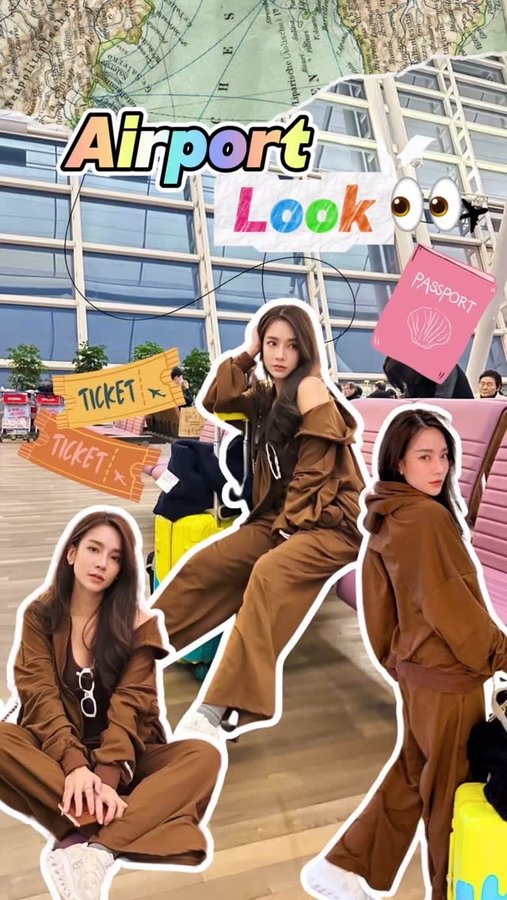 Instagram post by @bbelliee for Shopee Fashion TH. Caption reads: Airport look 👀 ✈️....