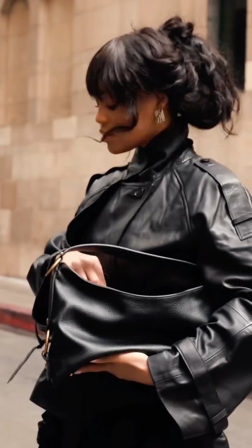 Instagram post by @teairawalker for ALLSAINTS. Caption reads: Layering leathers with @allsaints Shoreditch....