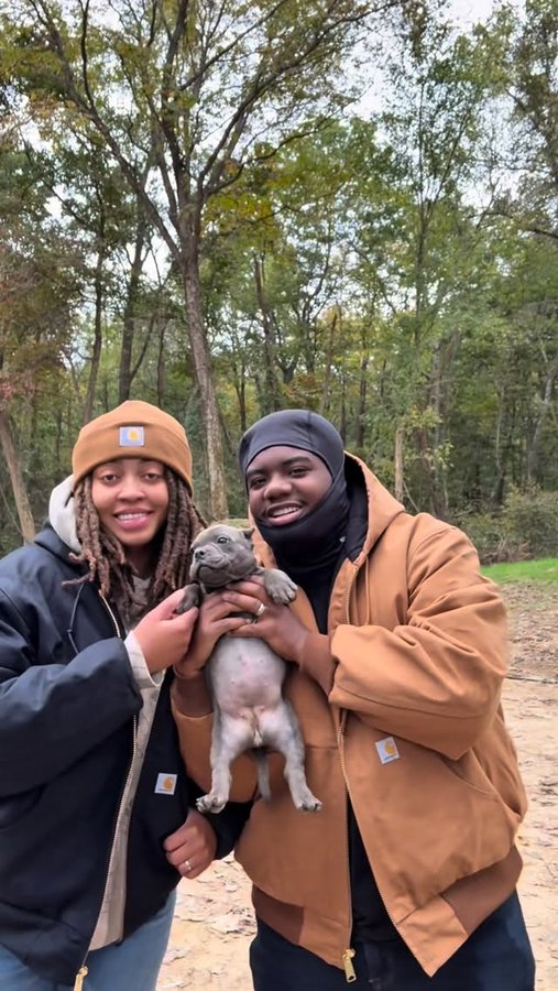 Instagram post by @madechinajay for Carhartt. Caption reads: God is good!! 🥺😍 by the way this puppy is 5....