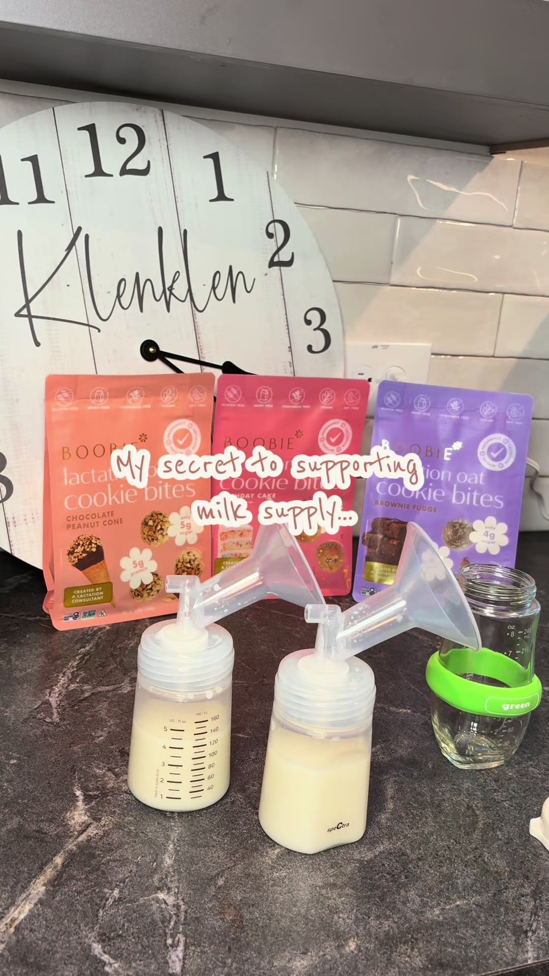 TikTok post by @carlyklenklen for BOOBIE* Superfoods. Caption reads: Created by a lactation consultant containing all....