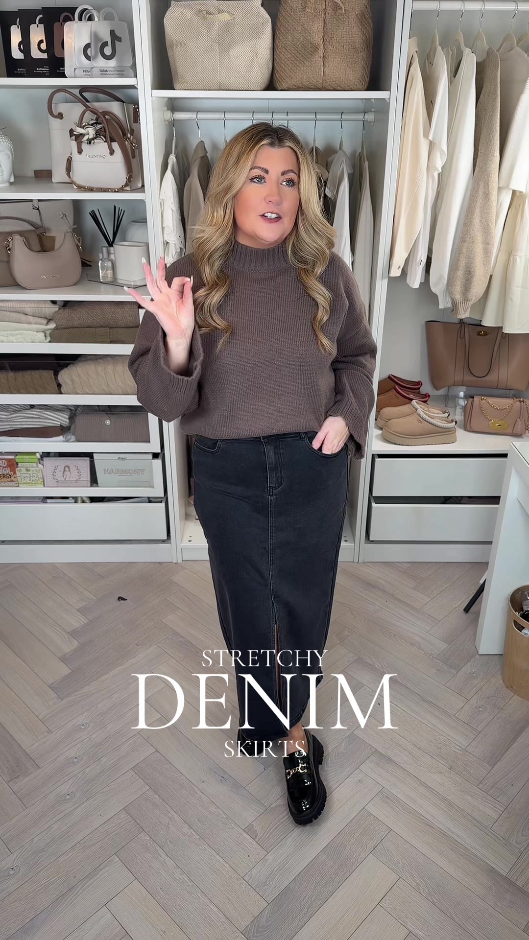 TikTok post by @officialsamanthalouise for RELA RELA. Caption reads: [...] gorgeous stretchy denim skirt from @RELA....