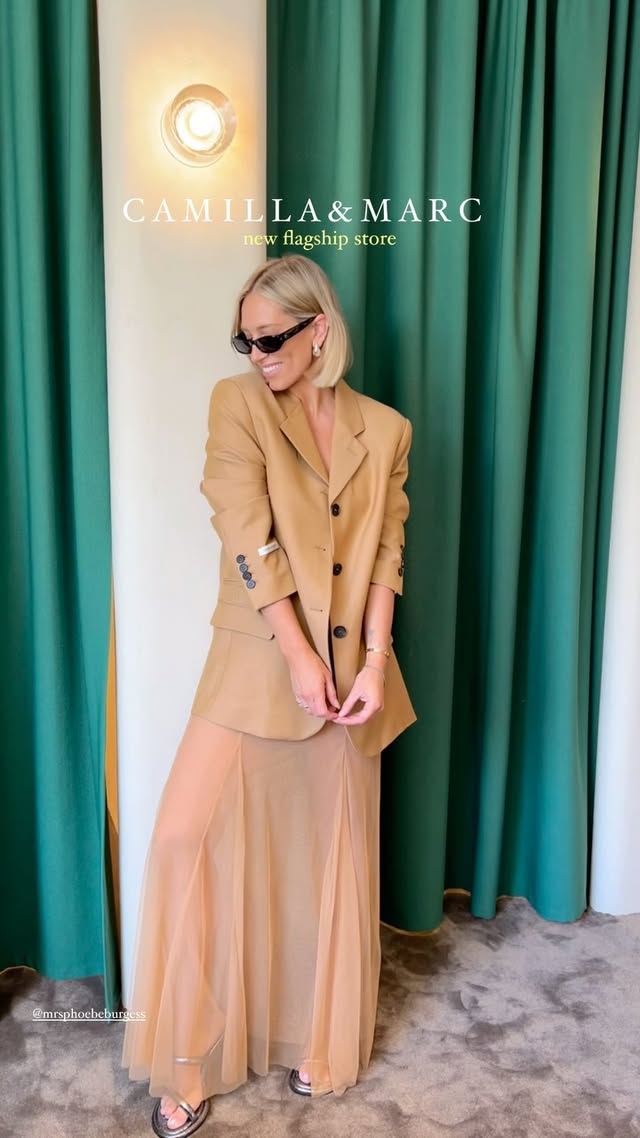 Instagram post by @mrsphoebeburgess for CAMILLA AND MARC. Caption reads: a moment for the @camillaandmarc dreamy new....