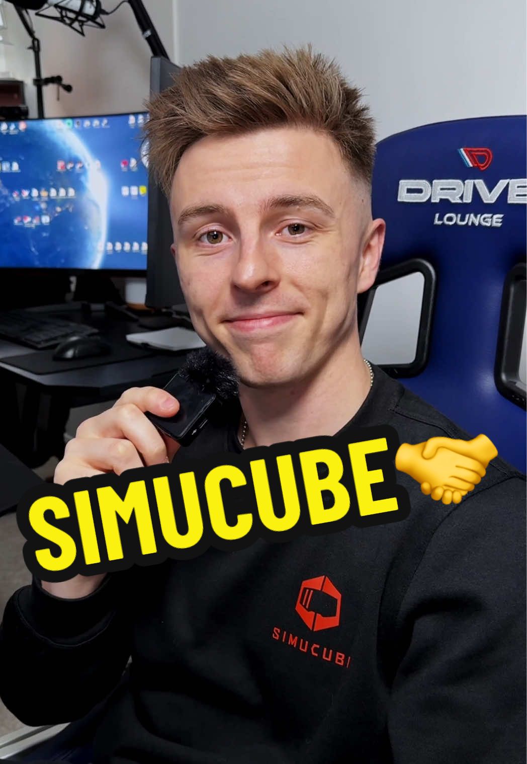 TikTok post by @jaaamesbaldwin for SIMUCUBE. Caption reads: [...] with the best in the business, @SIMUCUBE🤝....