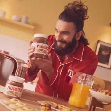 Instagram post by @ranveersingh for Nutella. Caption reads: Presenting a delicious love story of Nutella loves....