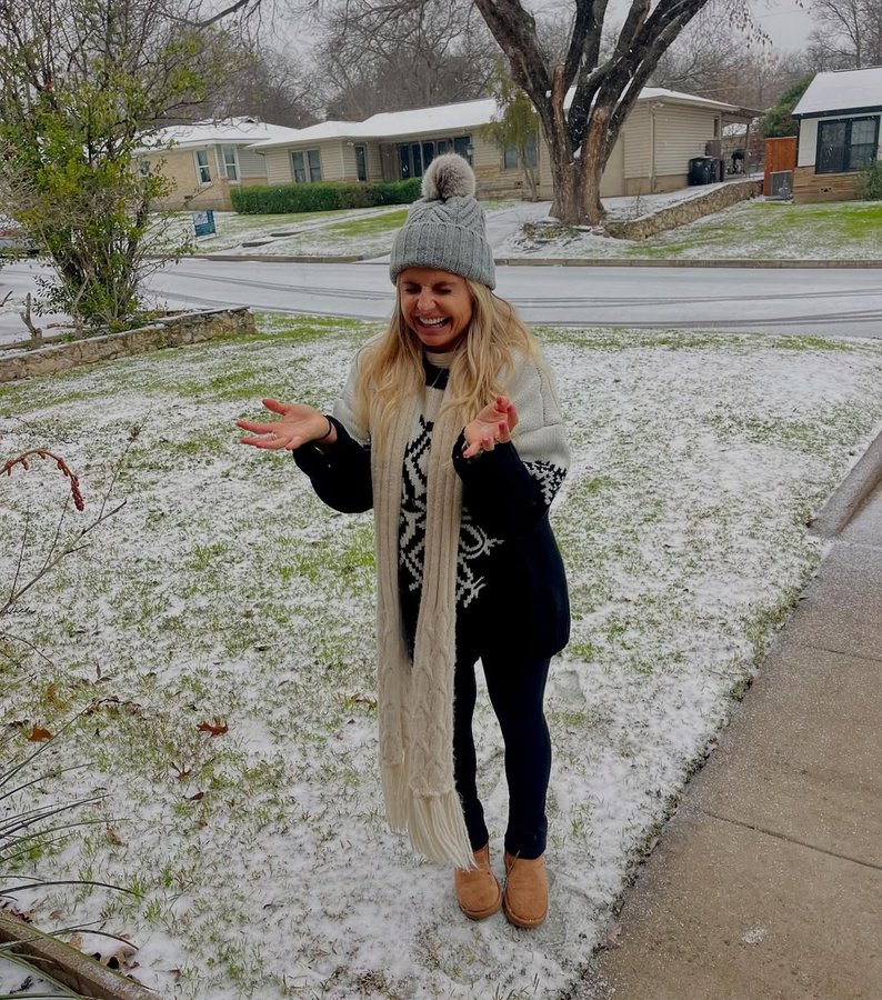 Instagram post by @nicolettabradley for FashionPass. Caption reads: First Fort Worth snow day sponsored by....