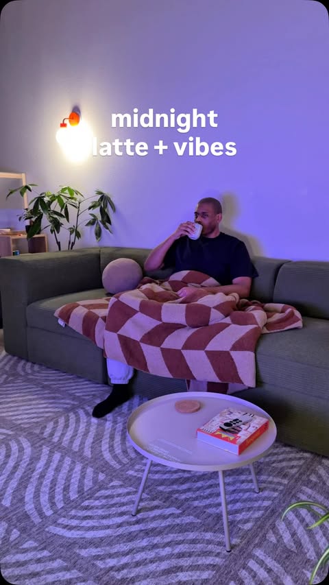 Instagram post by @cleve.interior for Breville. Caption reads: late night vibes at home with a decaf latte. i’m....