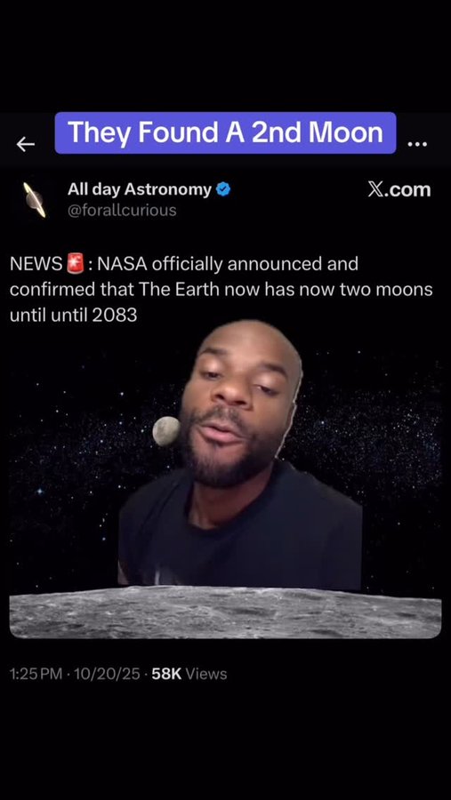Instagram post by @tyreaktoldyou for NASA. Caption reads: NASA just announced a 2nd moon in our orbit. It’ll....